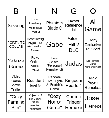 Summer Games Fest Bingo Card