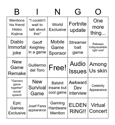 Summer Game Fest Bingo Card
