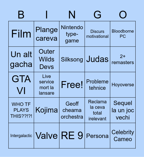 Bingo Card - Summer Game Fest 2025 Bingo Card