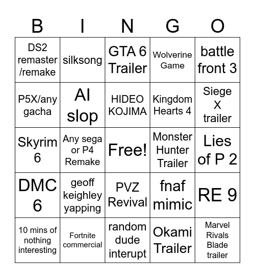 Untitled Bingo Card