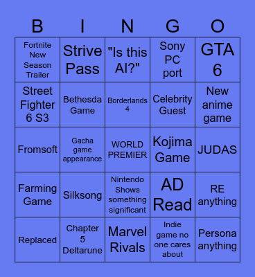 Summer Games 2025 Bingo Card