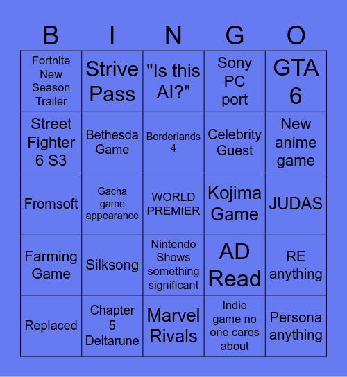 Summer Games 2025 Bingo Card