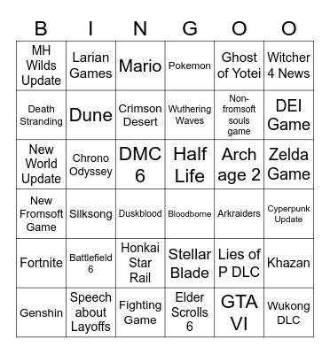 Summer Games Fest Bingo Card