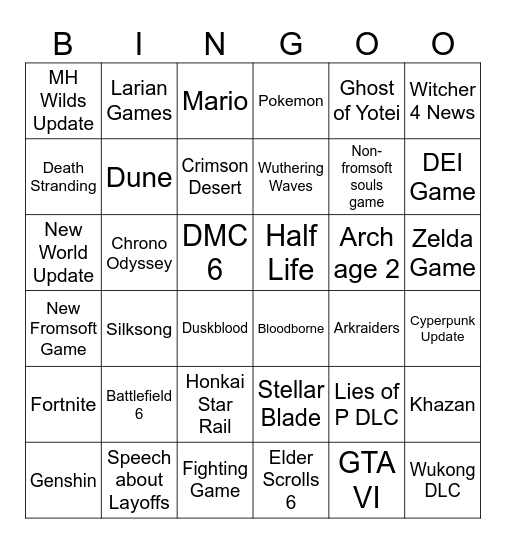 Summer Games Fest Bingo Card