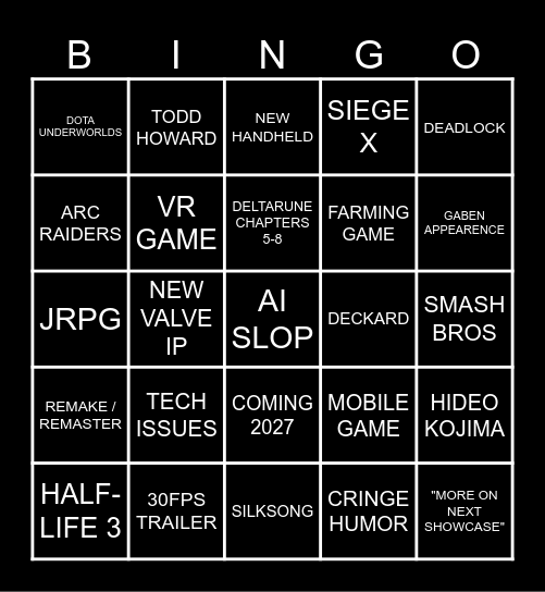 SUMMER GAME FEST Bingo Card