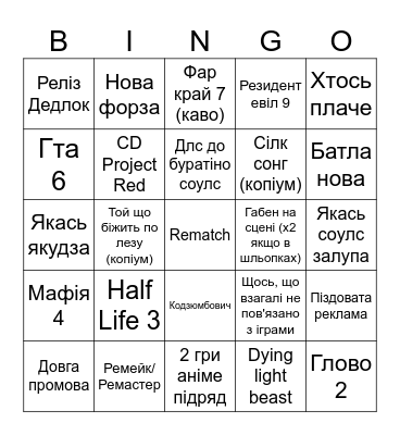 Summer Game Fest UA Bingo Card