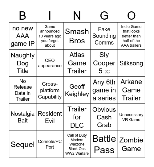 Summer Games Fest Bingo Card