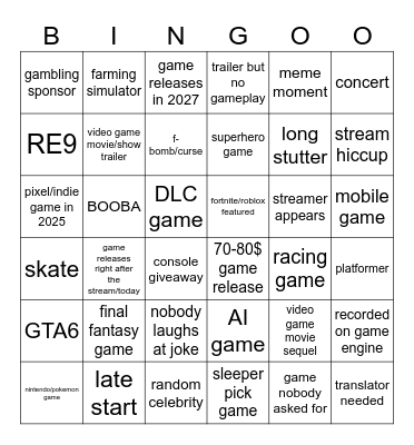 Summer Game Fest Bingo Card