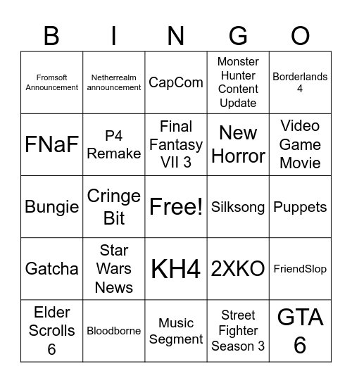 Red Cider Summer Game Fest Bingo Card