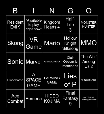 Summer Games Fest Bingo Card