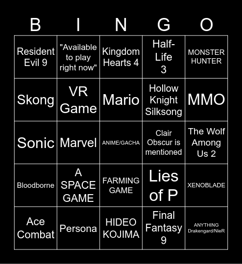 Summer Games Fest Bingo Card