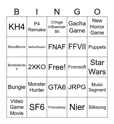 Summer Game Fest Bingo Card
