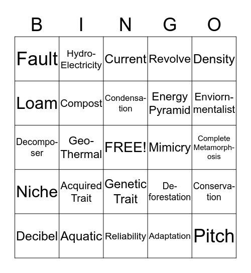 SCIENCE BINGO! Bingo Card