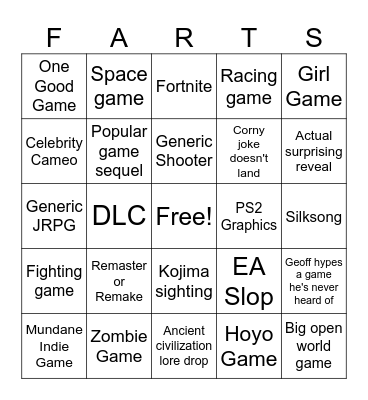 Summer Games Fest 2025 Bingo Card