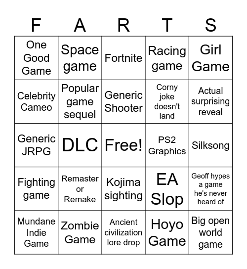 Summer Games Fest 2025 Bingo Card
