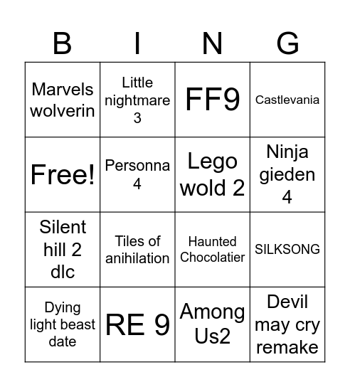 Untitled Bingo Card
