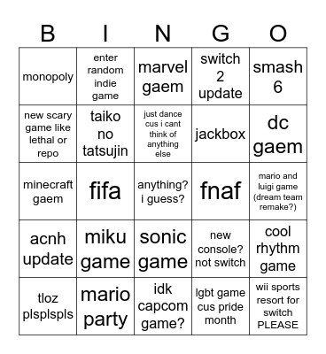 Game fest thing i guess Bingo Card