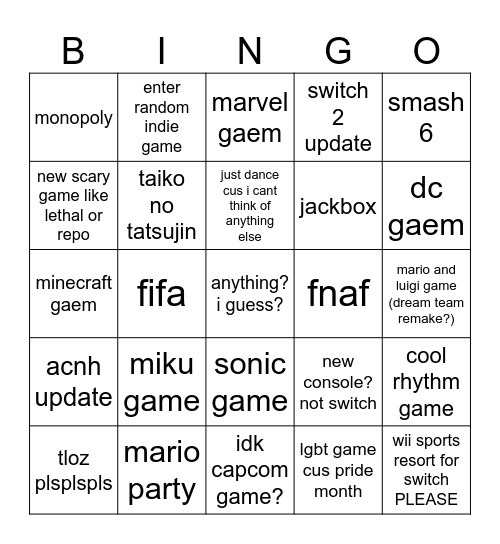 Game fest thing i guess Bingo Card