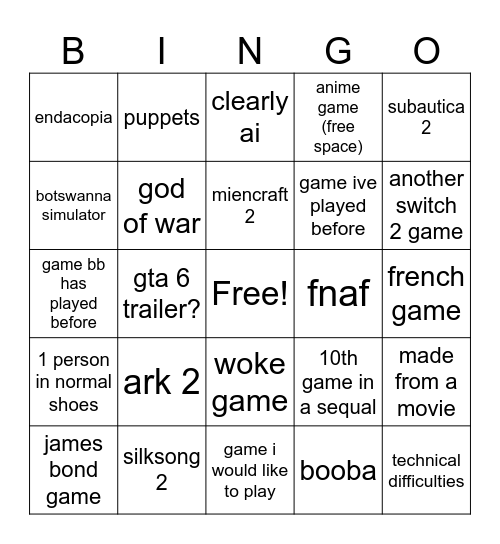 Untitled Bingo Card
