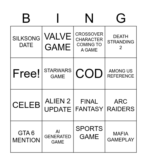 GAMES FEST Bingo Card