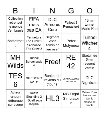 SUMMER GAME FEST 2025 Bingo Card