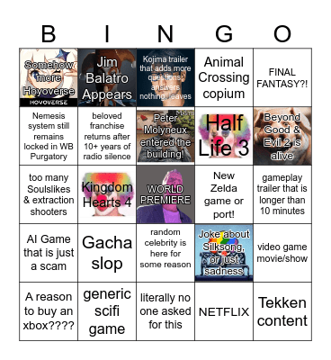 Summer Games Fest 2025 Bingo Card