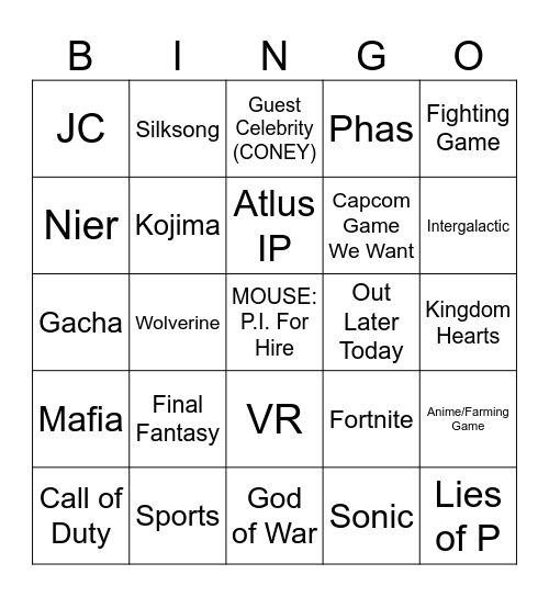 Summer Game Fest Bingo Card