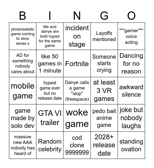 2025 summer games fest Bingo Card