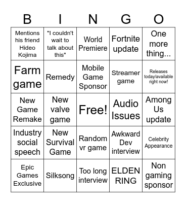 Summer Game Fest Bingo Card