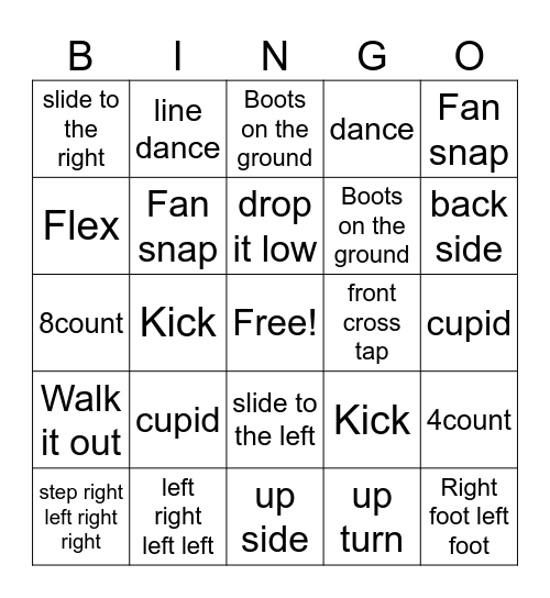 Line Dance Bingo Card