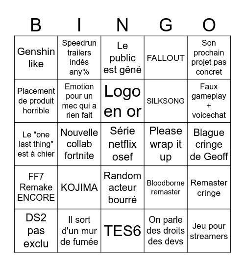 SUmmer game fest Bingo Card