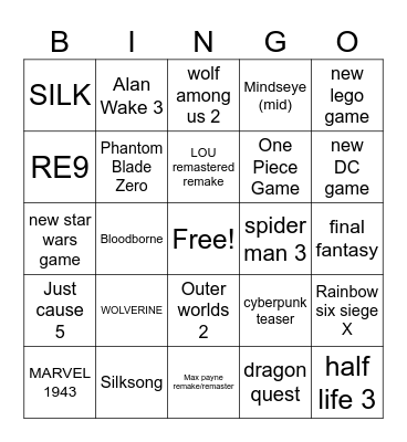 Summer games fest Bingo Card
