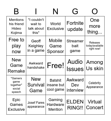 Summer Game Fest Bingo Card