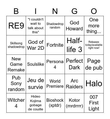 Summer Game Fest Bingo Card