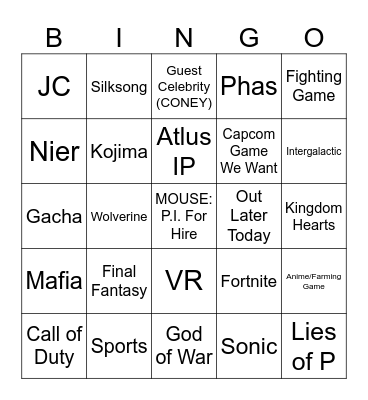 Summer Game Fest Bingo Card