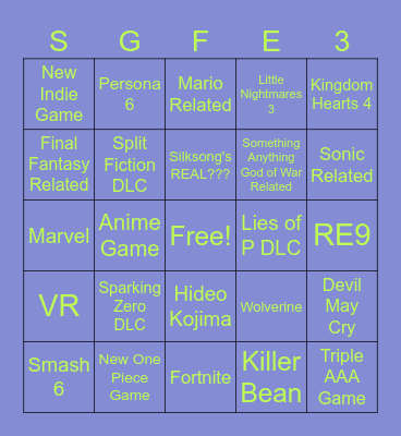 SUMMER GAME FEST 2025 Bingo Card