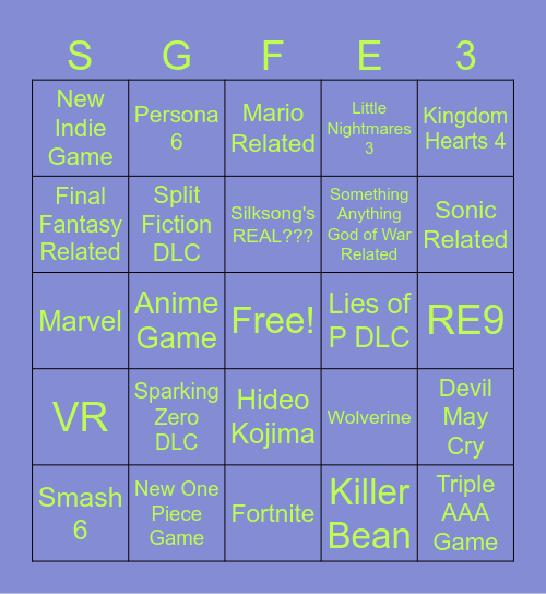 SUMMER GAME FEST 2025 Bingo Card