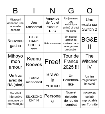 Summer Game Fest Bingo Card