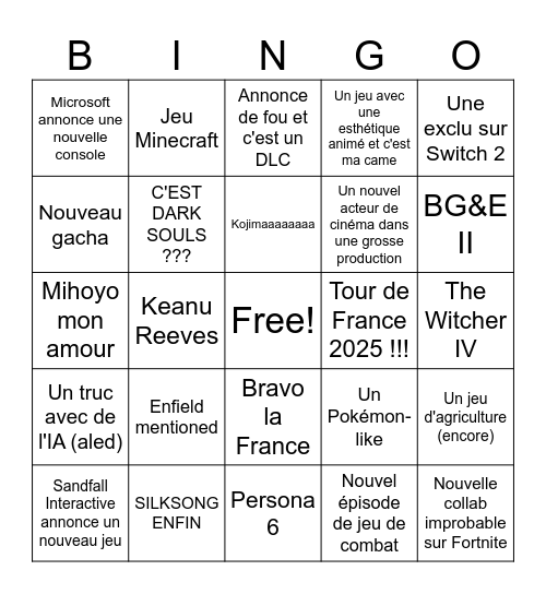Summer Game Fest Bingo Card