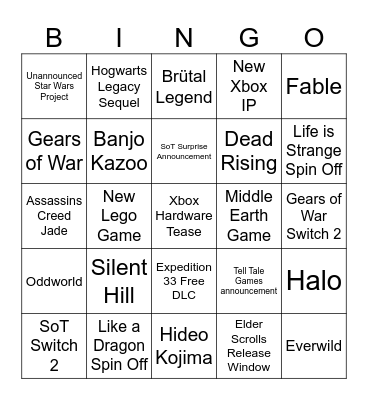 Summer Games Fest Bingo Card