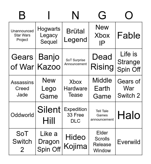 Summer Games Fest Bingo Card