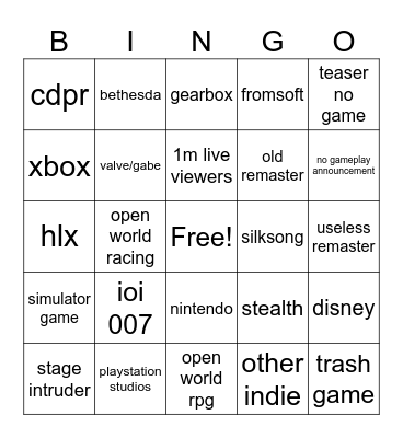 Untitled Bingo Card