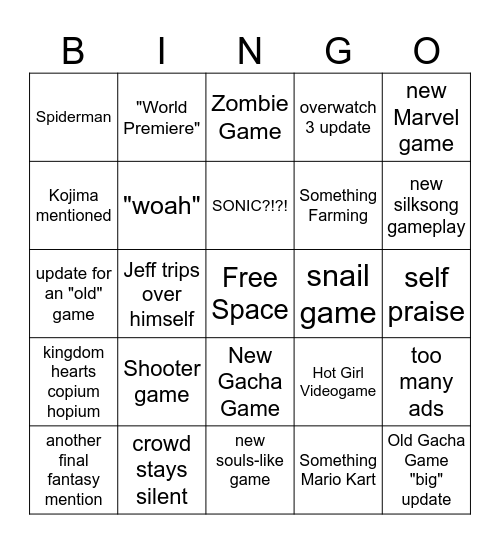 Summer Games Fest Bingo Card
