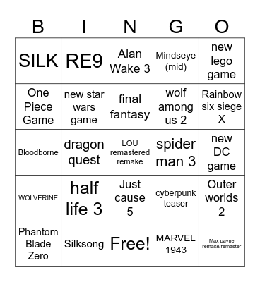Summer games fest Bingo Card