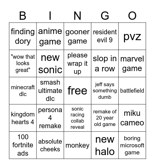 summer game fest Bingo Card