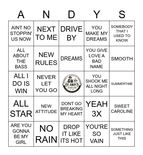 A.N.D.Y.S BINGO NIGHT Bingo Card
