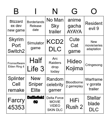Summer game fest Bingo Card