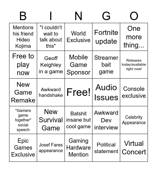 Summer Game Fest Bingo Card