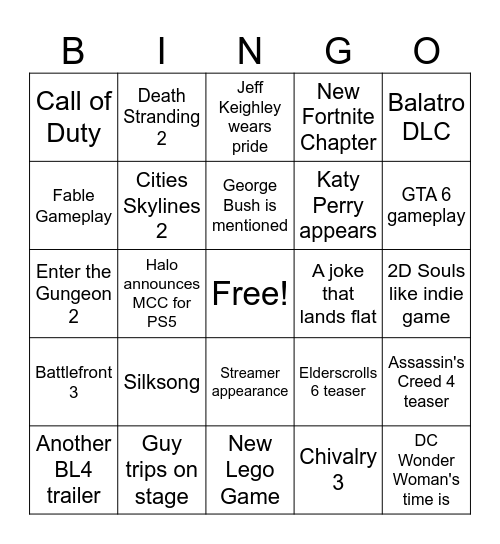 Untitled Bingo Card