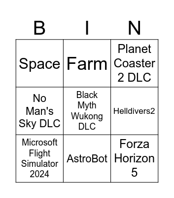 Summer Game Awards Bingo Card